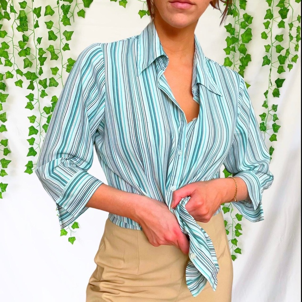 croft & barrow Striped Button-Down Shirt in Aqua, Teal, White